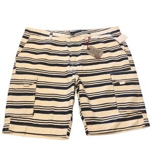 New! Lazer Garment Co Navy Baja Cream Stripe Beach Nautical Cargo Short Blue 40